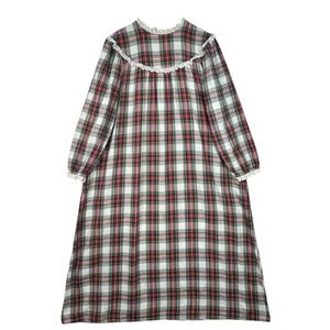 Vintage LL Bean Lanz Salzburg Plaid Flannel Prairie Nightgown Dress Maxi
